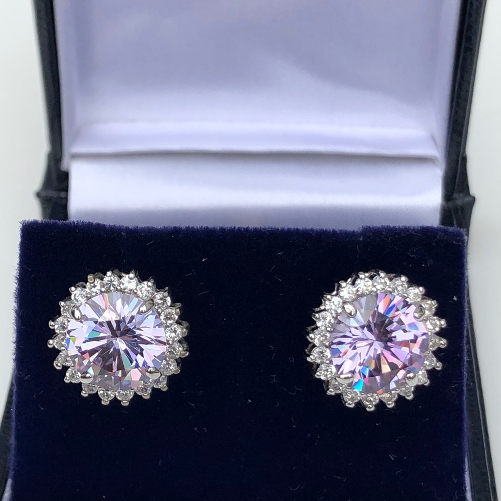 Sterling Silver Lavender  & CZ Earrings